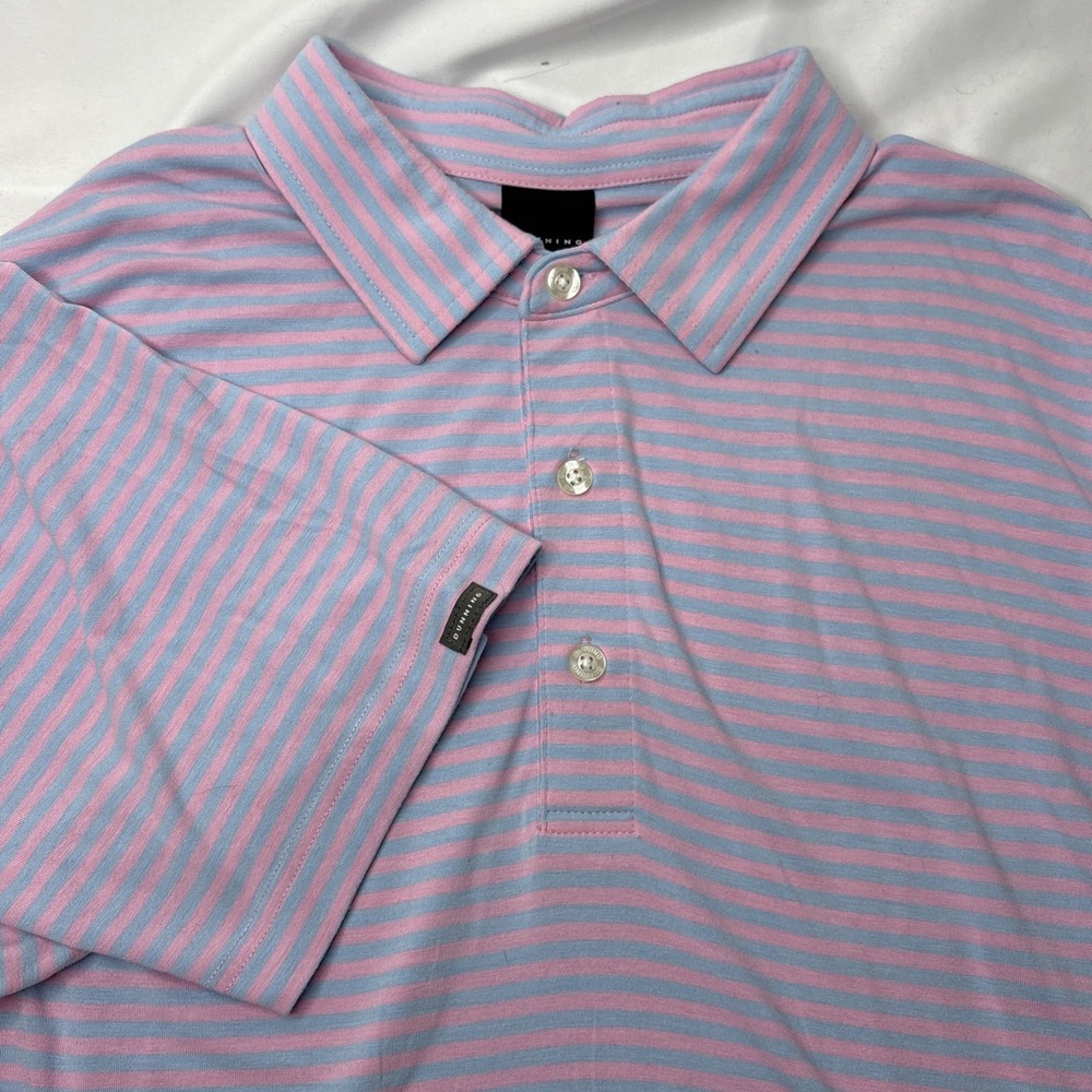 Dunning Golf Polo Shirt Mens M Short‎ Sleeve Pink Blue Striped Soft Classic